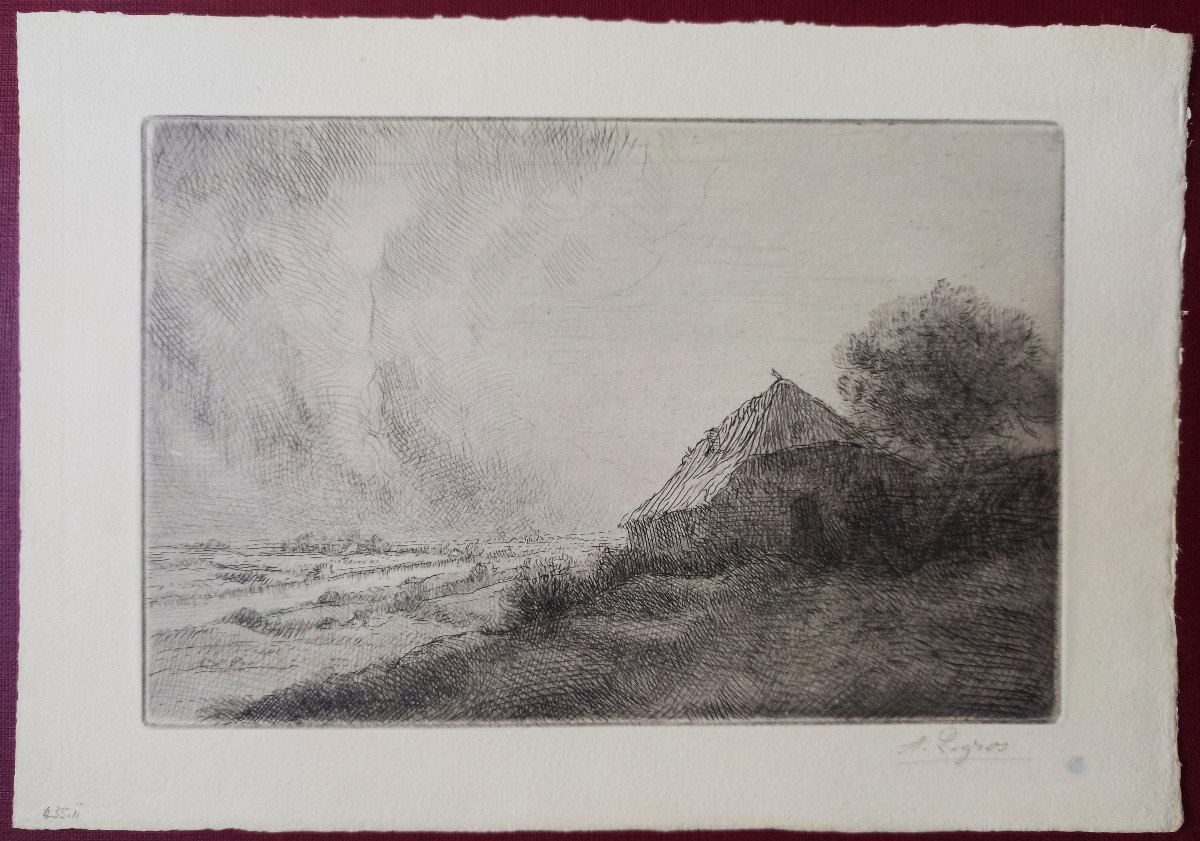 Alphonse Legros, Masure Sur La Colline, Drypoint, Print Signed In The Margin-photo-2