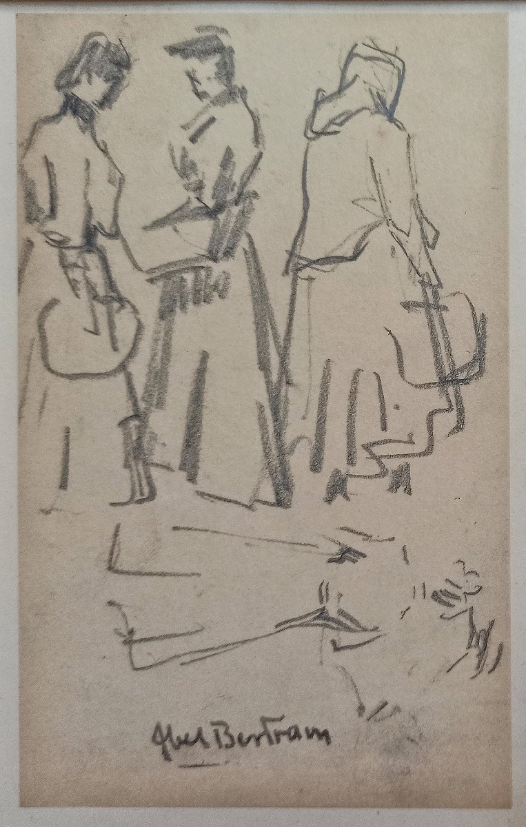 Abel Bertram, Etudes de figures féminines, dessin, cachet de la signature-photo-2