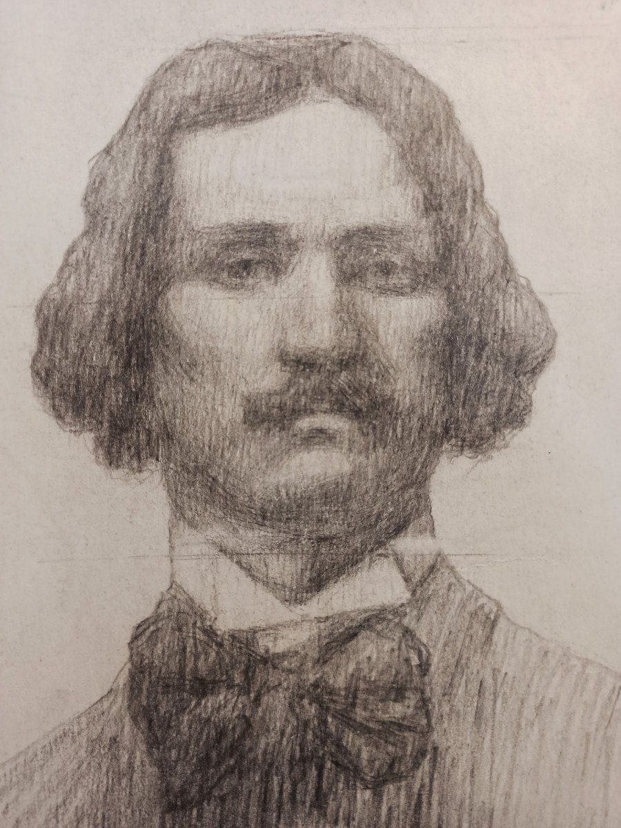 École française du début du XXe siècle, Portrait d'homme portant moustache et lavallière-photo-2