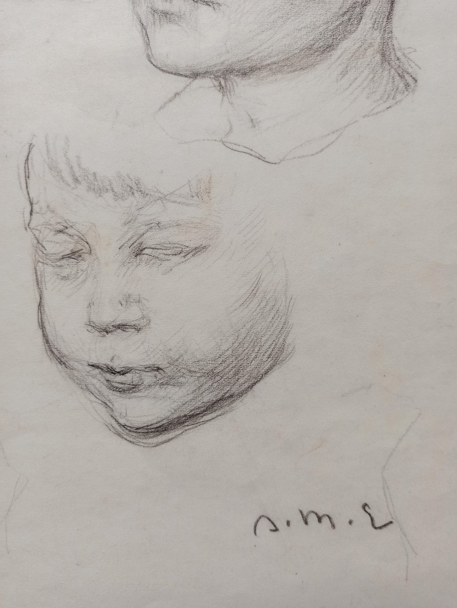 Sketches For The Portrait Of A Child, Early 20th Century, In The Style Of Géo And Lucien Simon-photo-1