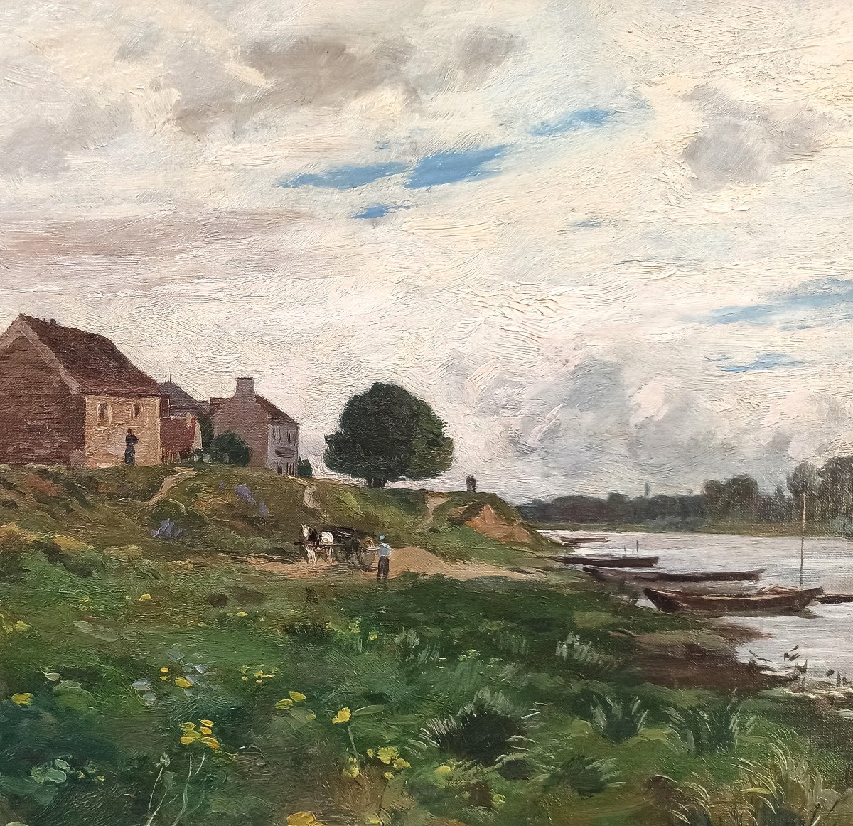 Edmond Yon (1841-1897), Paysage des bords de Seine à Rangiport, 1887, Huile sur toile signée-photo-3