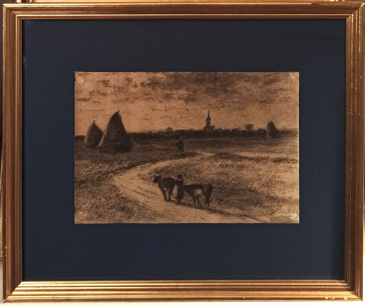 André Devambez (1867-1944), Paysage de campagne (rare dessin de jeunesse), fusain, signé-photo-4