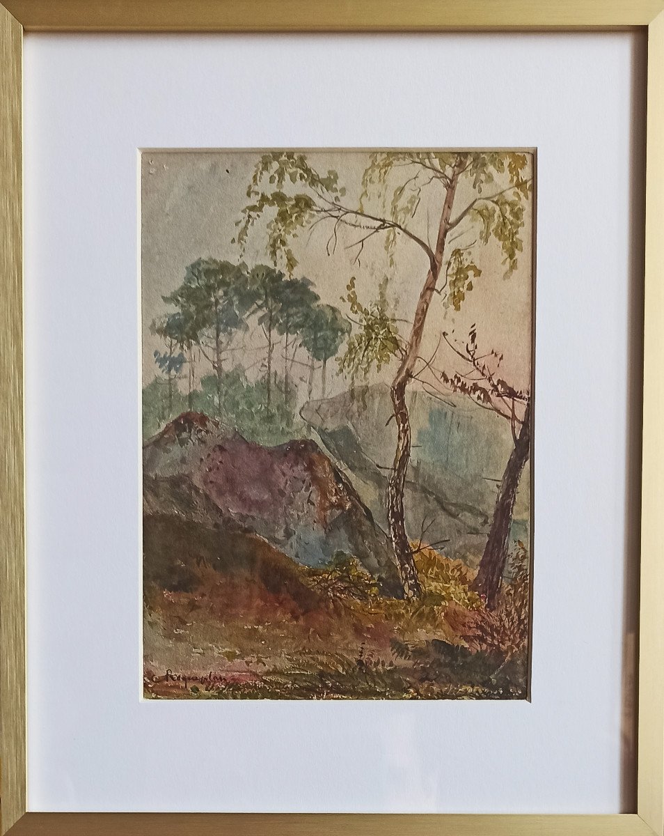 Camille Roqueplan (1803-1855, Marseille), Paysage romantique, aquarelle signée-photo-3