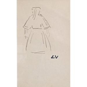 Louis Valtat (1869–1952 ), Silhouette d'une bretonne vue de dos, dessin, cachet de l'atelier