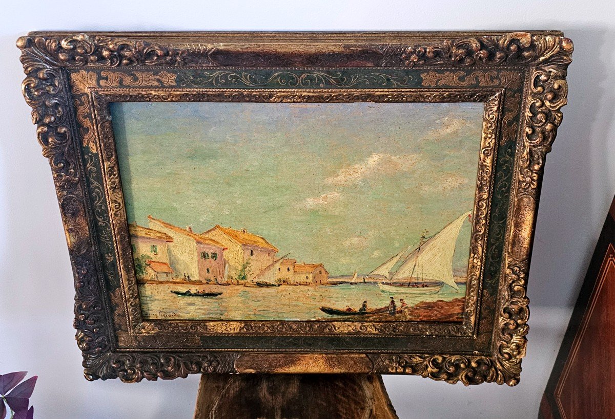 Tableau Huile Sur Panneau Par Gérard henry Vue D Un Port De Pêche Fin XIXeme