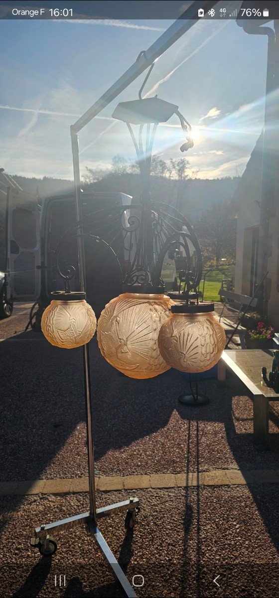 Beautiful Muller Frères Lunéville Art Deco Chandelier Peacock Model Circa 1930-photo-2