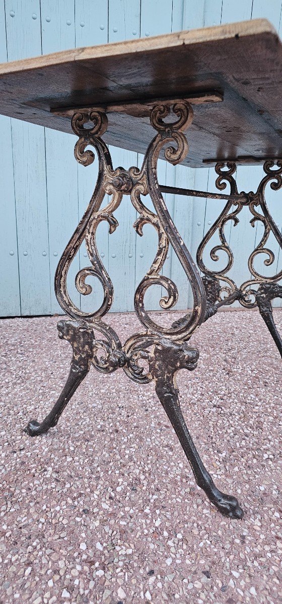 Very Beautiful Bistro Table Circa 1900 With Cast Iron Leg Decorated With Lion-photo-7