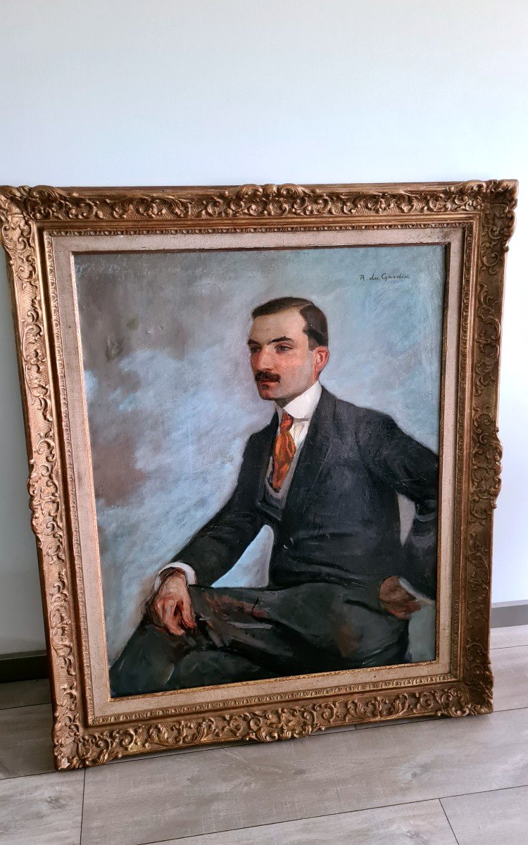 Rare Painting By Raoul Du Gardier Portrait Of His Brother