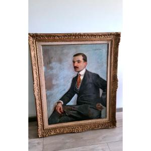 Rare Tableau Par Raoul Du Gardier Portrait De Son Frère Henri Paris 1912