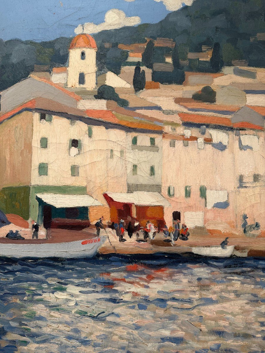 The Houses Of The Port Of Villefranche Sur Mer Oil On Canvas By Henri Marchal - 1929-photo-2