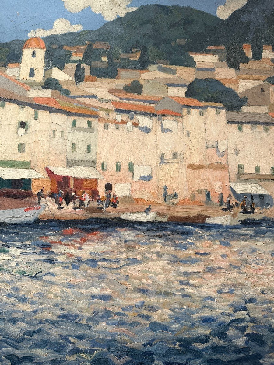 The Houses Of The Port Of Villefranche Sur Mer Oil On Canvas By Henri Marchal - 1929-photo-2