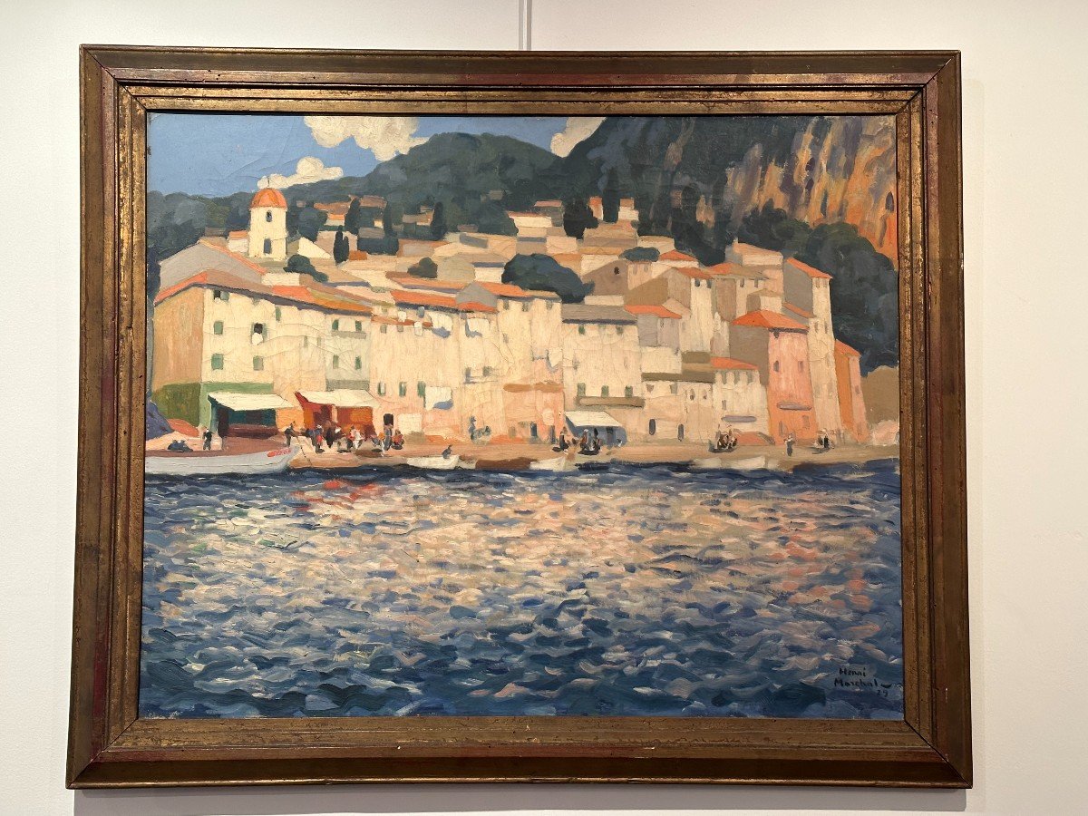 The Houses Of The Port Of Villefranche Sur Mer Oil On Canvas By Henri Marchal - 1929