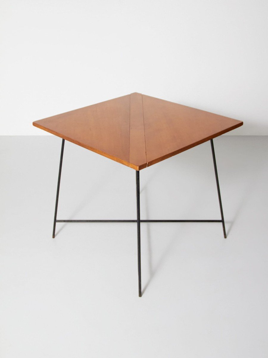 Minimalist Folding Table Wooden Top On A Metal Structure 1950s-60s-photo-4