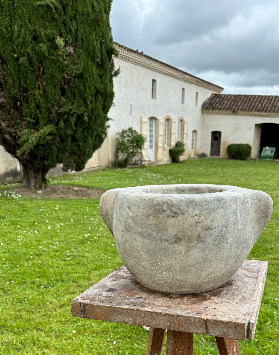 Superb And Large Mortar In Carrara Marble From The Italian School Of Art Pietrasanta 1959-60-photo-2