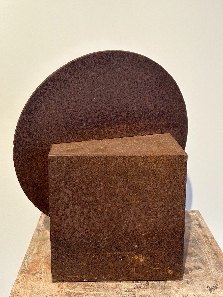 Geometric Abstraction, Corten Steel Sculpture Circa 1970-photo-2