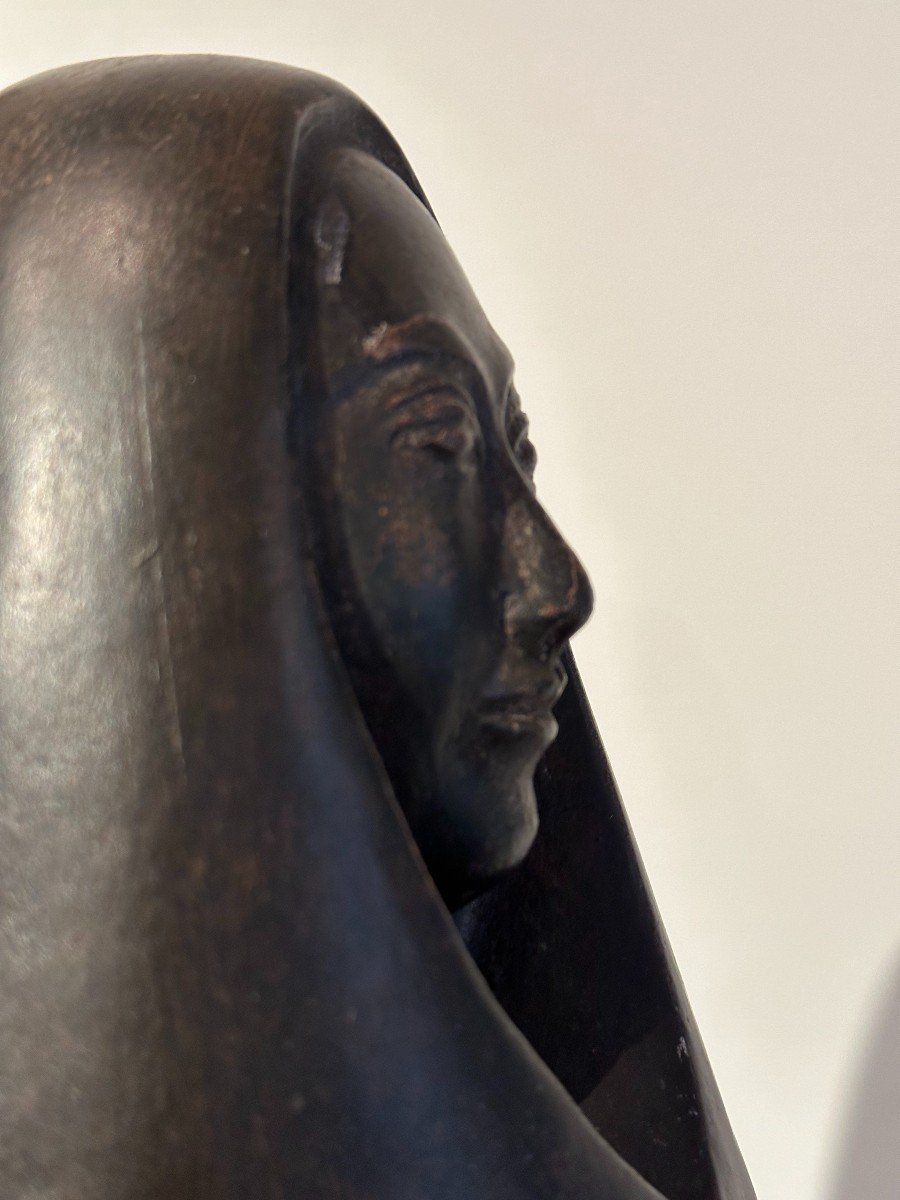 Patinated Terracotta Sculpture Representing A Mexican Or Native American Woman-photo-4