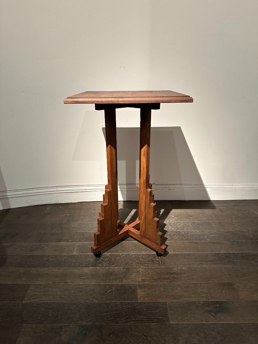 Oak Side Table, Amsterdam School, Early 20th Century -photo-4