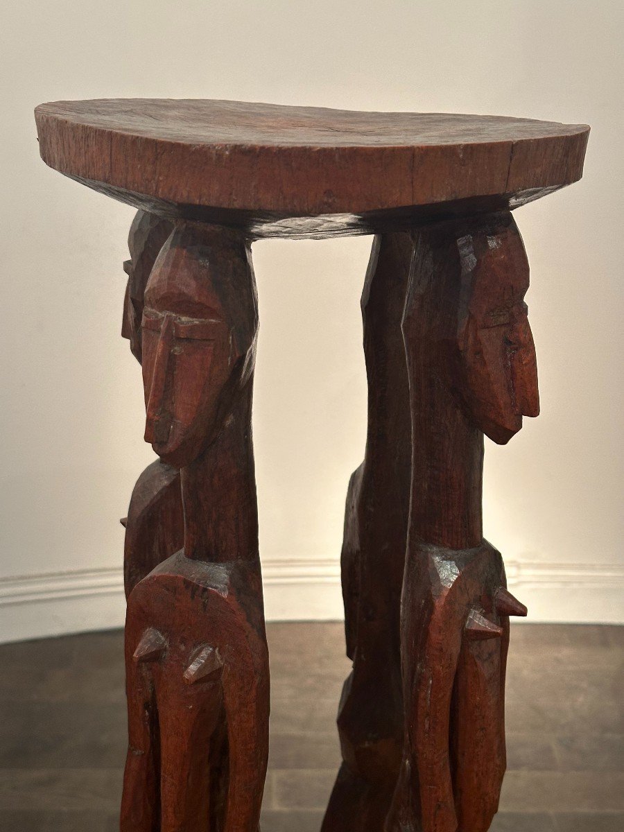 Interesting African Stool Made Up Of 4 Caryatids Supporting A Circular Seat -photo-6
