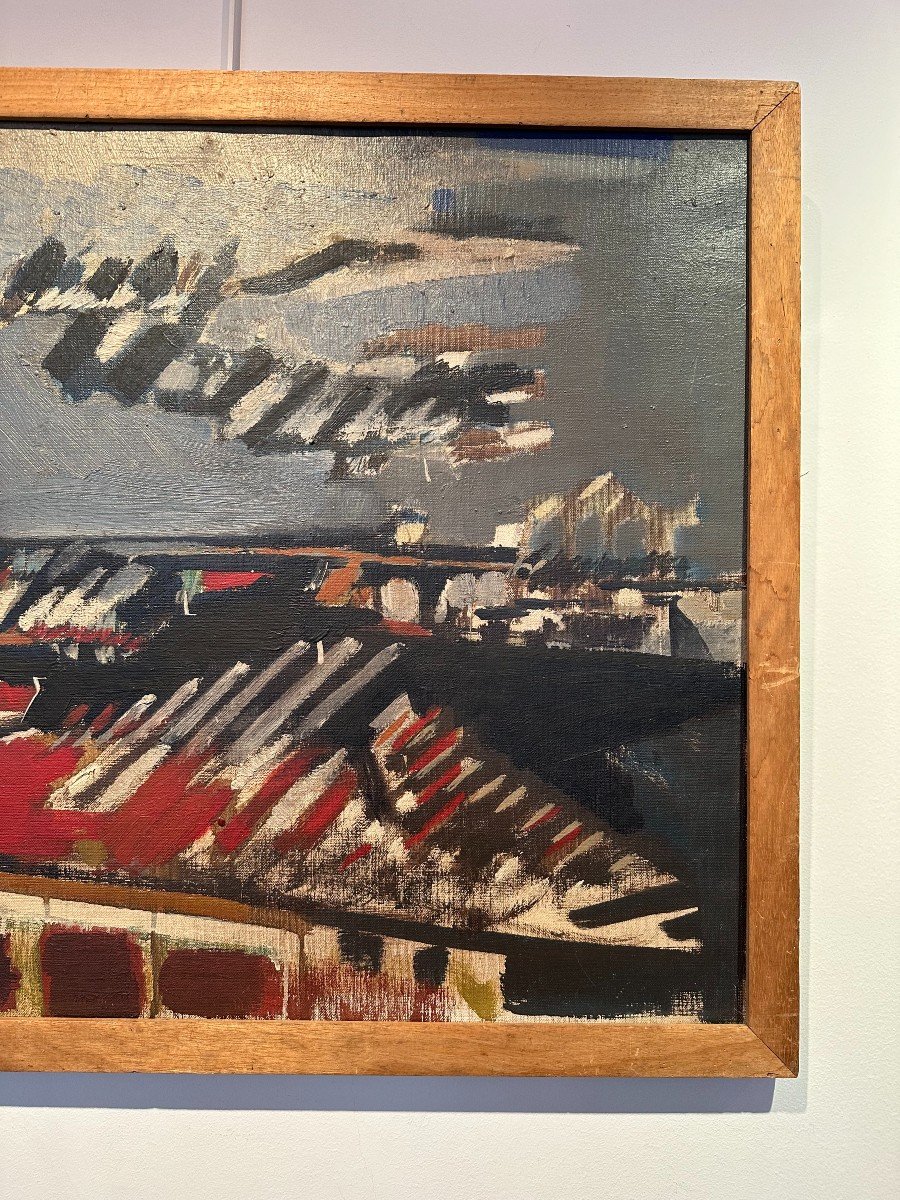 Mediterranean Port, Oil On Canvas By Jc Bedard, 1957.-photo-3