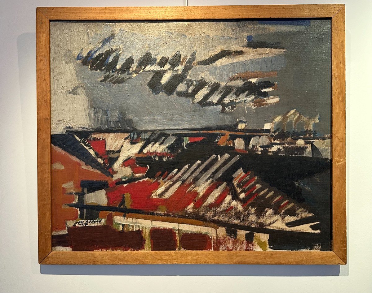 Mediterranean Port, Oil On Canvas By Jc Bedard, 1957.