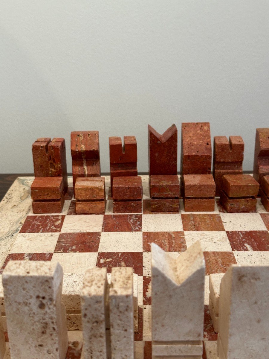 Modernist Travertine Chess Set, Italy 1960s, Attributed To Angelo Mangiarotti-photo-3