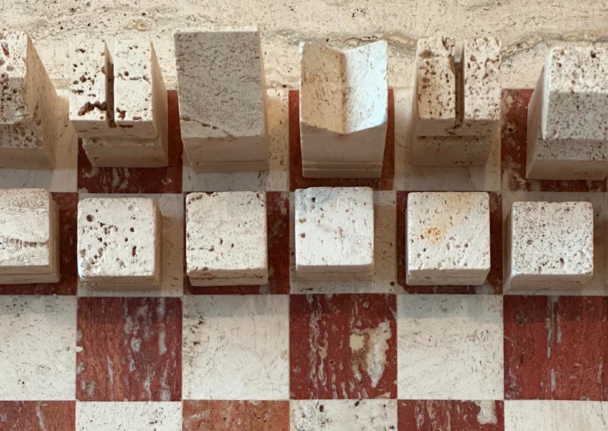 Modernist Travertine Chess Set, Italy 1960s, Attributed To Angelo Mangiarotti-photo-1