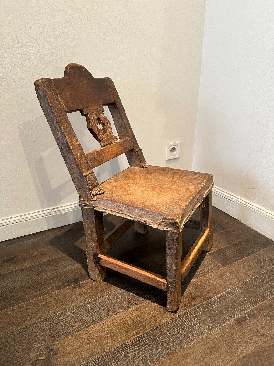 Chaise Ashanti (ghana) En Bois Et Cuir Vers 1900 -photo-4