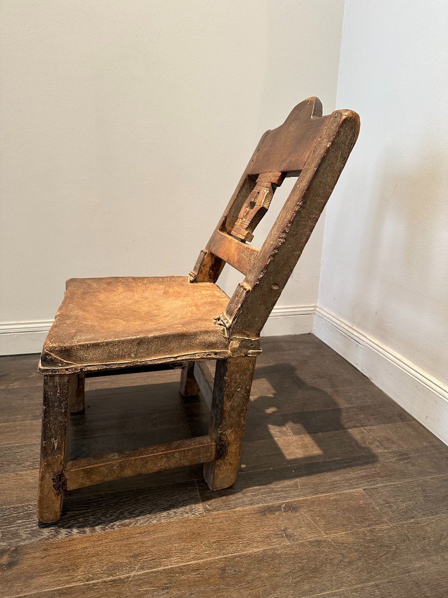 Chaise Ashanti (ghana) En Bois Et Cuir Vers 1900 -photo-2