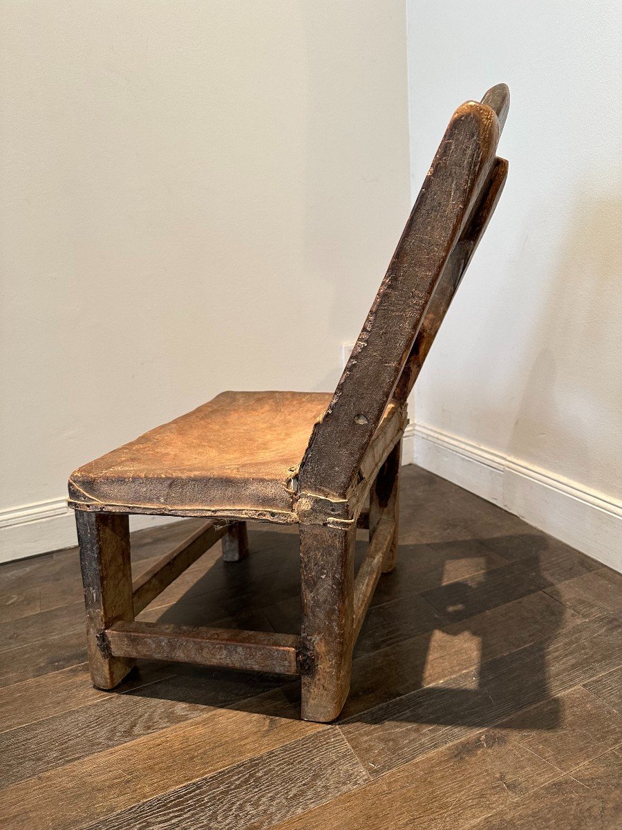 Chaise Ashanti (ghana) En Bois Et Cuir Vers 1900 -photo-3