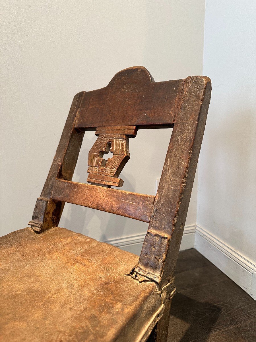 Chaise Ashanti (ghana) En Bois Et Cuir Vers 1900 -photo-5