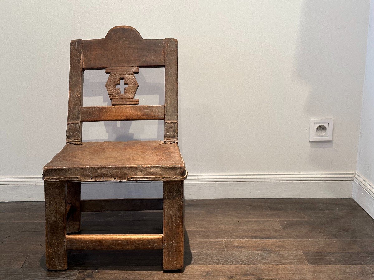 Chaise Ashanti (ghana) En Bois Et Cuir Vers 1900 -photo-7