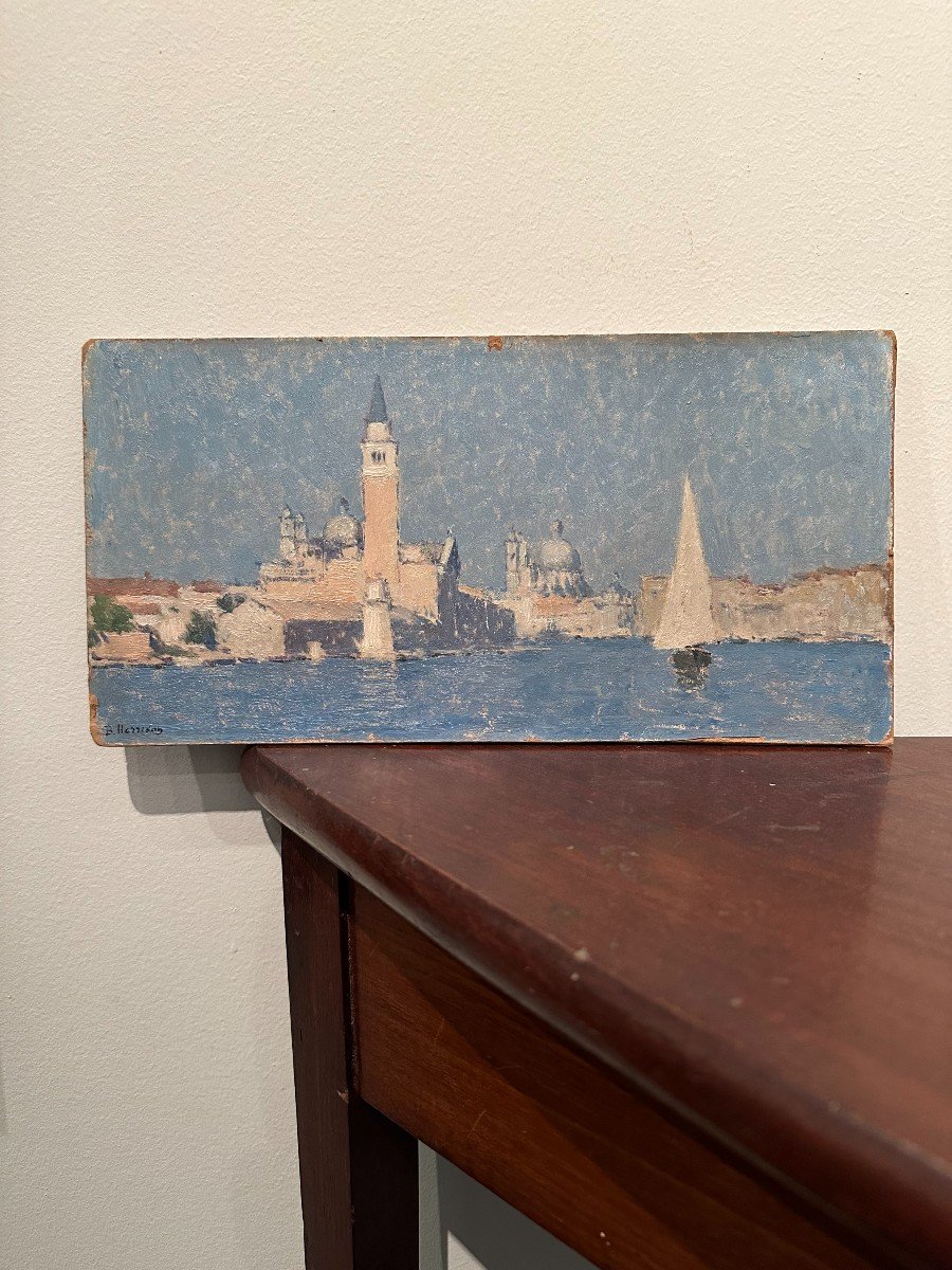 Venice, Oil On Cardboard By B Harisson, 1922.-photo-2