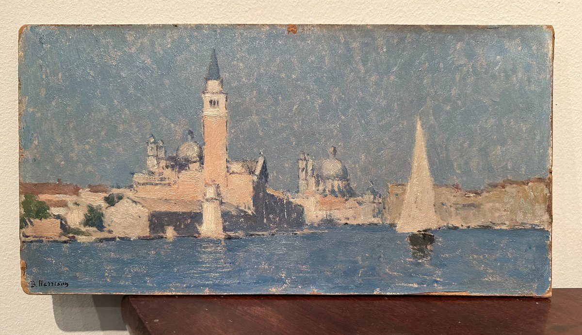 Venice, Oil On Cardboard By B Harisson, 1922.