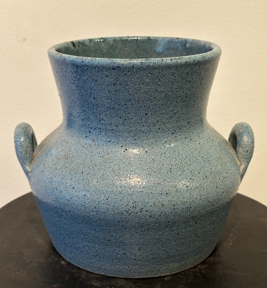 Vase Bleu à 2 Oreilles d'Accolay, Signature Au Double A Circa 1950