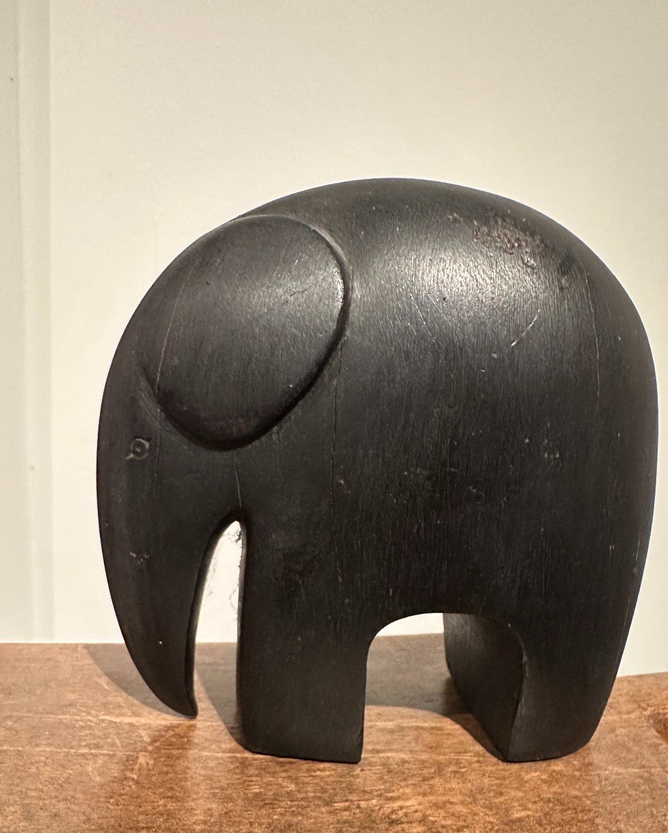 Elephant, Blackened Wood Sculpture, 1960s 