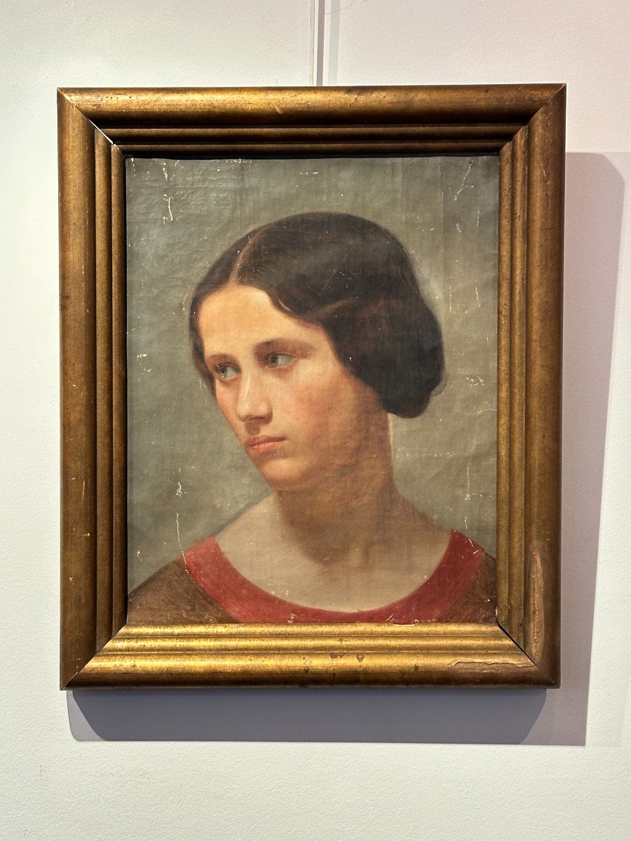 Portrait Of A Young Woman, Oil On Canvas Circa 1920 -photo-1