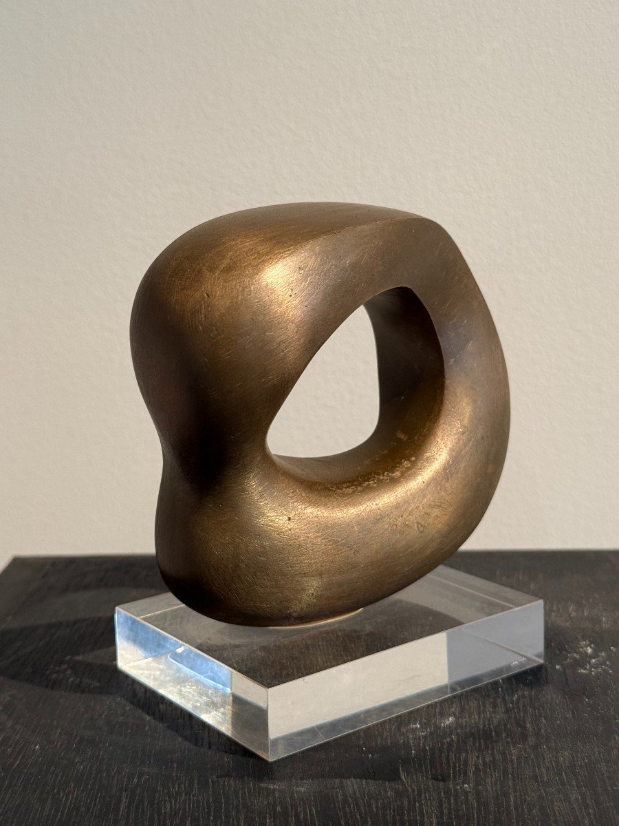 Abstract Bronze Sculpture By André Ramseyer Circa 1970-photo-2