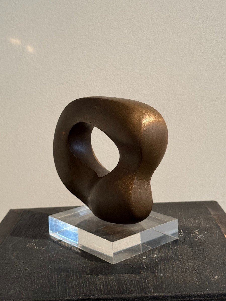 Abstract Bronze Sculpture By André Ramseyer Circa 1970-photo-3