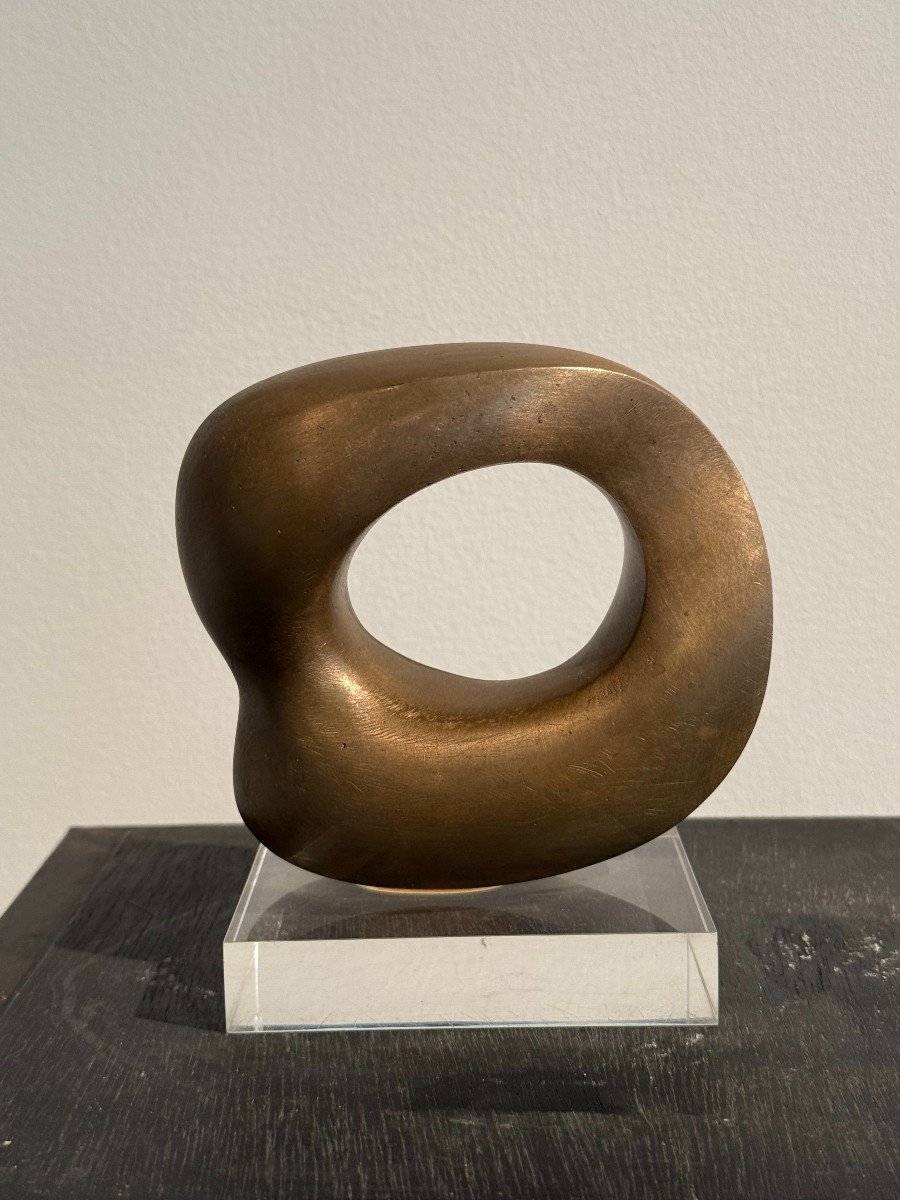 Abstract Bronze Sculpture By André Ramseyer Circa 1970-photo-4