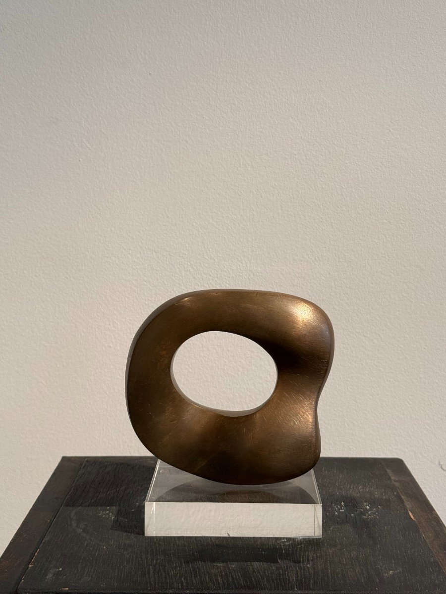 Abstract Bronze Sculpture By André Ramseyer Circa 1970-photo-1