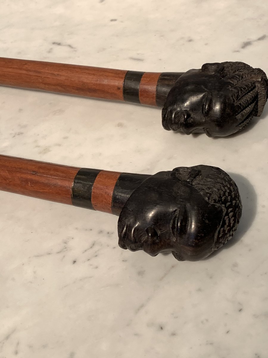 Two Africanist Canes In Carved Wood Colonial Work From The 1950s-photo-8