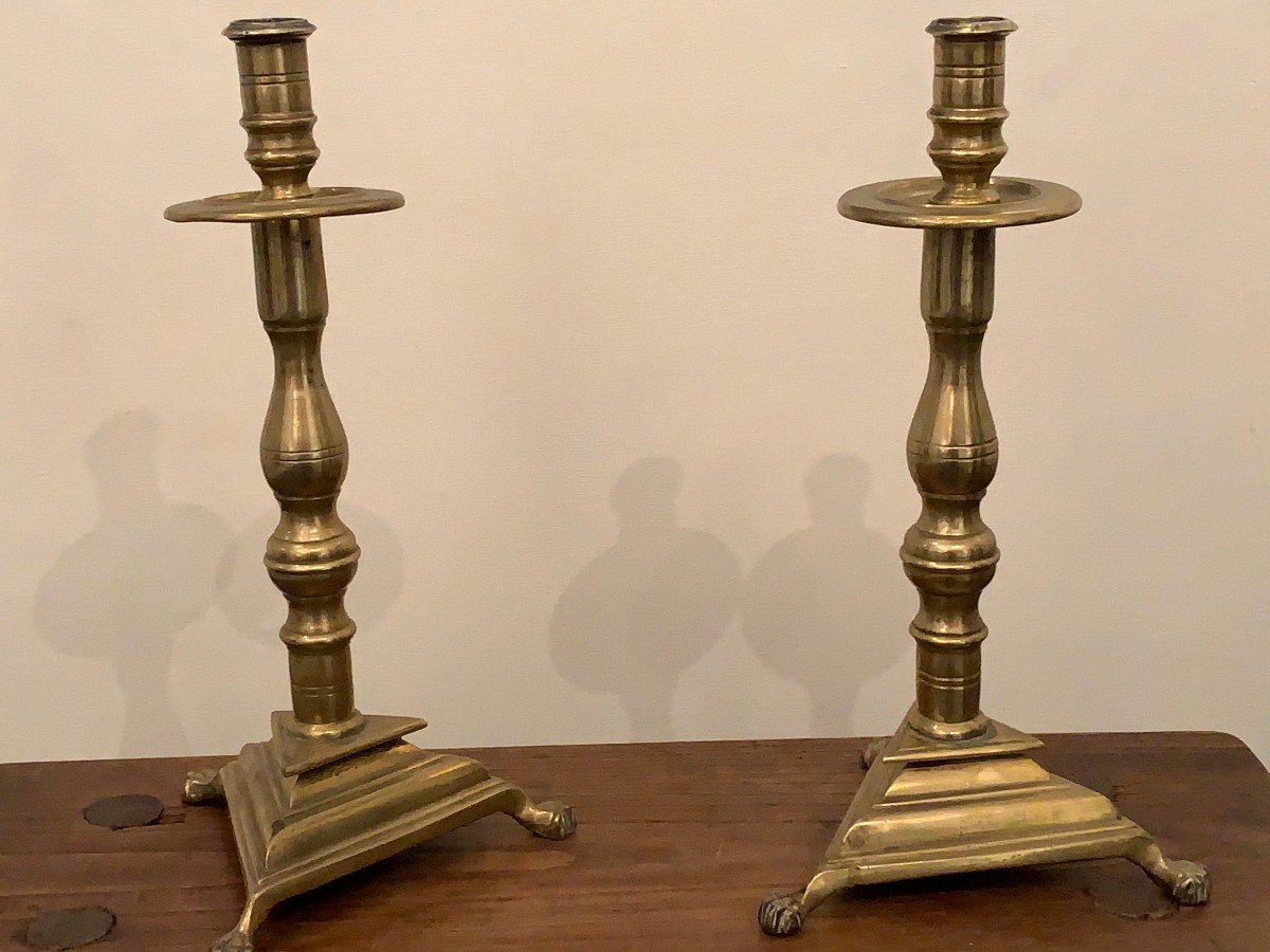 2 Spanish Candlesticks - Bronze - XVII Century -photo-2