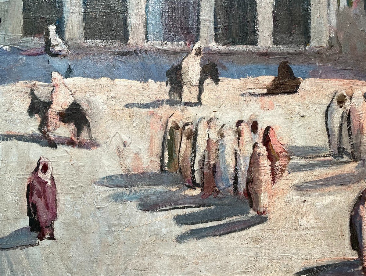 Ghardaia, Pink Effects - Setting Sun, Oil On Canvas By Maurice Bouviolle-photo-3