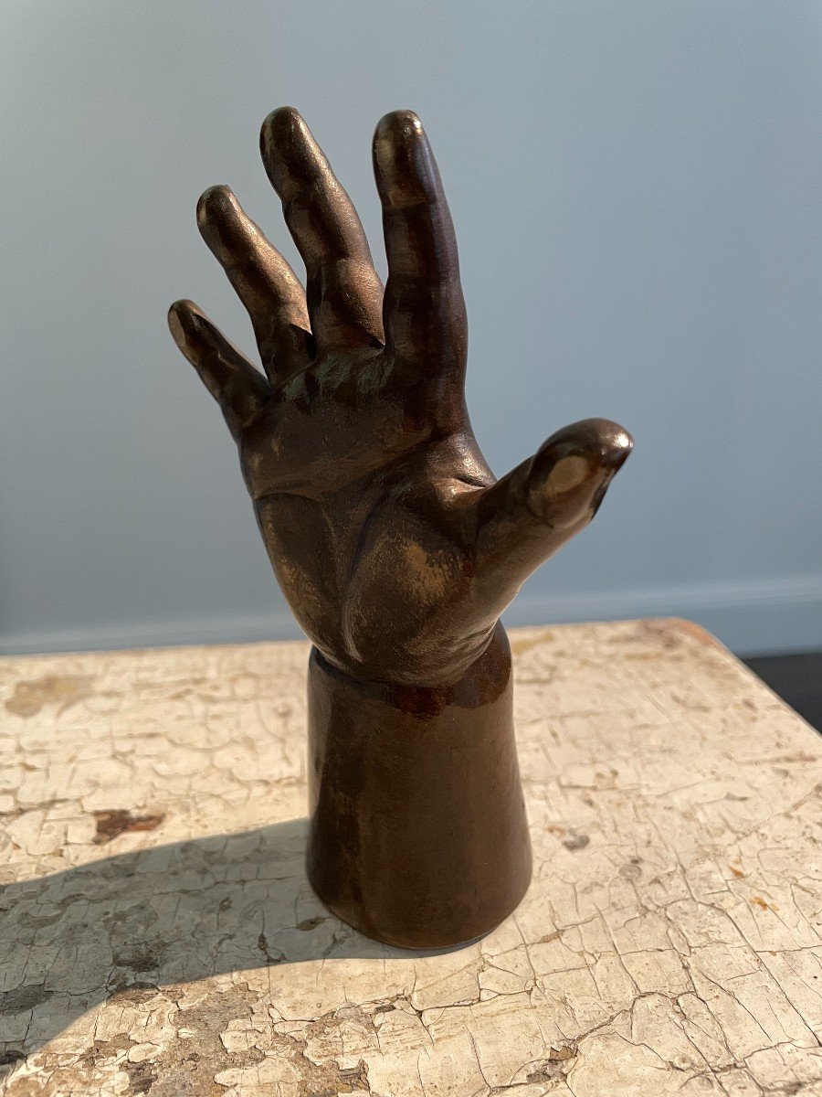 Paperweight / Object Of Curiosity Child's Hand In Bronze 19th Century-photo-4