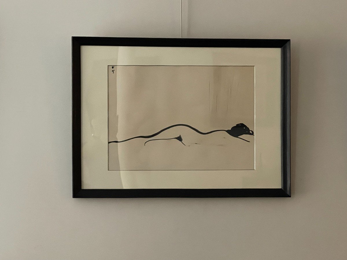 Lying Nude, Felt Drawing By René Gruau 1972-photo-3