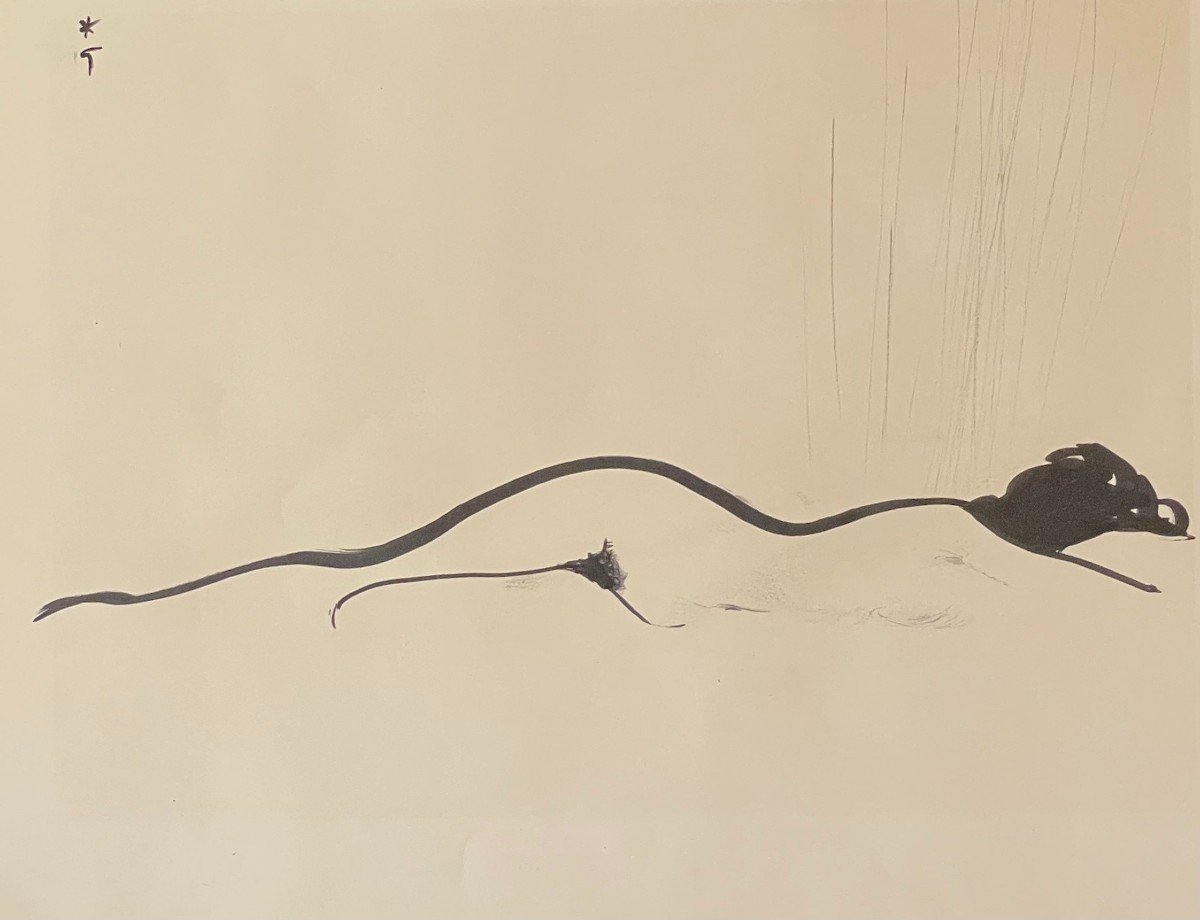 Lying Nude, Felt Drawing By René Gruau 1972