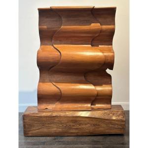 Large Abstract Wooden Sculpture, Direct Carving Attributed To Masaru Takiguchi