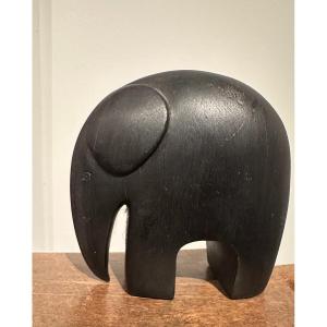 Elephant, Blackened Wood Sculpture, 1960s 