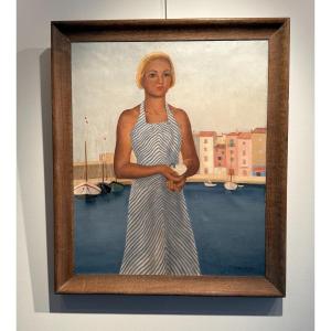 Portrait De Suzy Solidor Devant Le Port De Saint Tropez Par Son Amie G Schuster-outin En 1936 