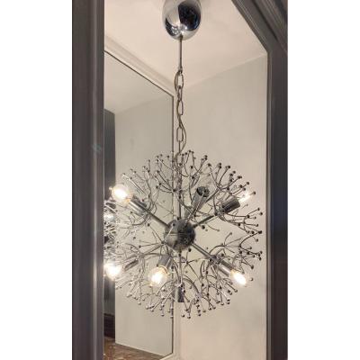 1970s Chandelier In Chromed Metal With 11 Arms Of Lights